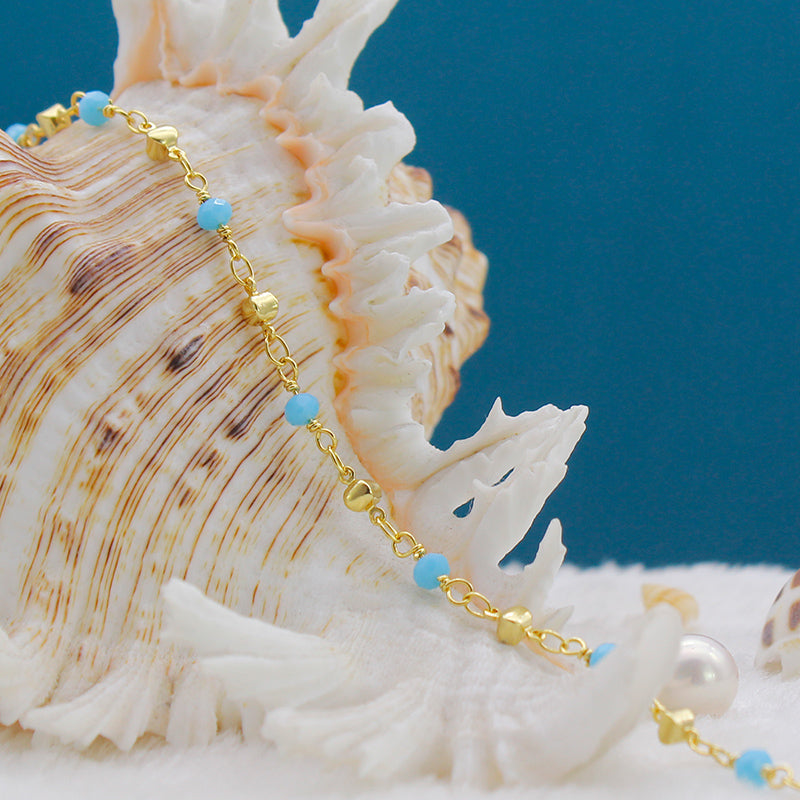 18K Gold Filled High Polish Finsh  High Finish Polish Turquoise Ball Ankle Bracelet Image 4