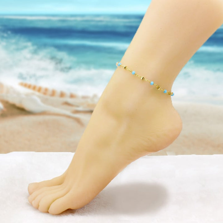 18K Gold Filled High Polish Finsh High Finish Polish Turquoise Ball Ankle Bracelet Image 4