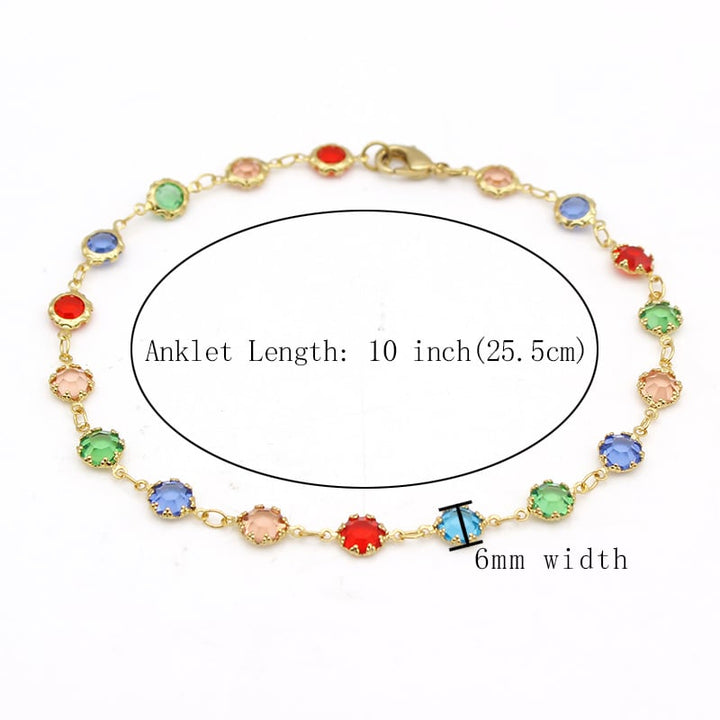 18K GOLD Filled High Polish Finsh LIGHT MULTI COLOR ROUND CRYSTAL ANKLE BRACELET Image 1