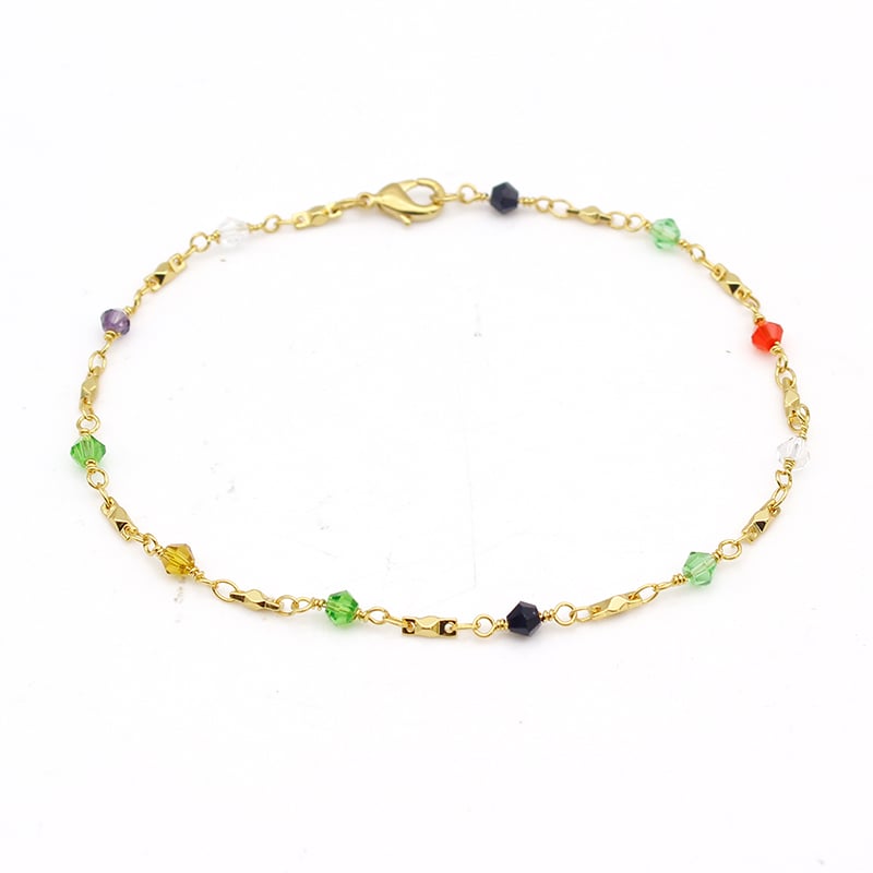 18K Gold Filled High Polish Finsh  Anklet High Polish Finish Multi Color Ball Crystal Ankle Bracelet Image 1