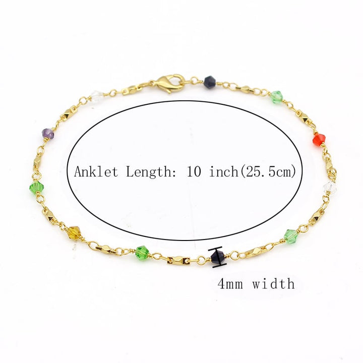 18K Gold Filled High Polish Finsh  Anklet High Polish Finish Multi Color Ball Crystal Ankle Bracelet Image 4