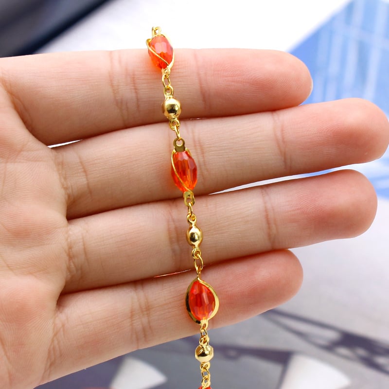 18K GOLD Filled High Polish Finsh OVAL CRYSTAL ANKLE BRACELET JJA0 Image 2