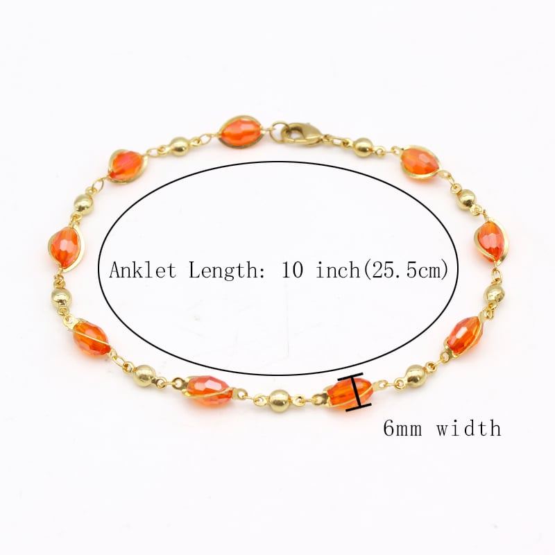 18K GOLD Filled High Polish Finsh OVAL CRYSTAL ANKLE BRACELET JJA0 Image 6