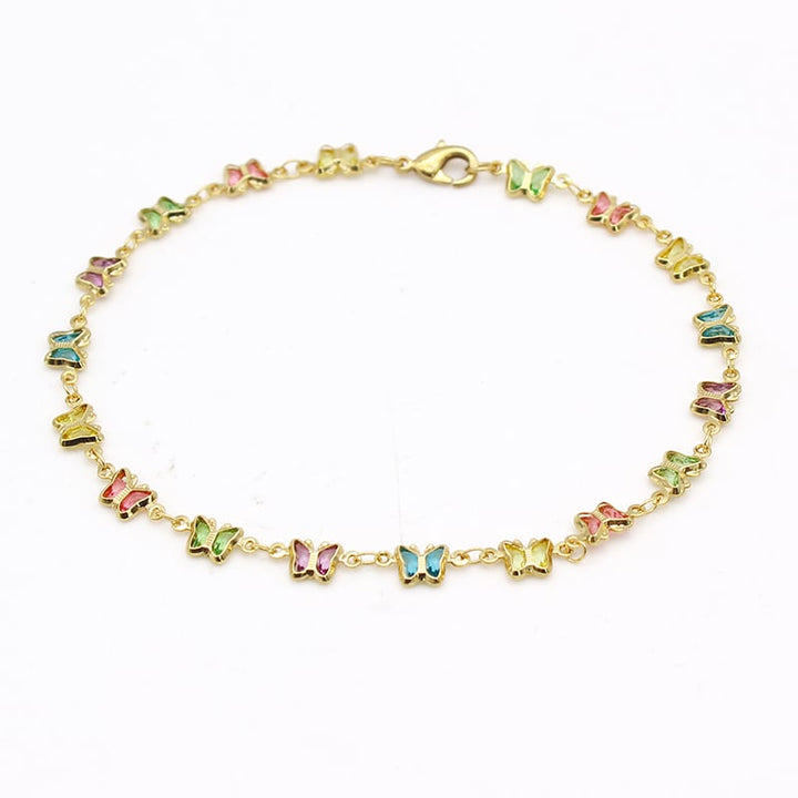 18K Gold Filled High Polish Finsh Multi Color Crystal Butterfly Ankle Bracelet Image 1