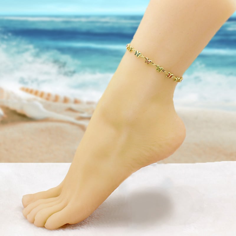 18K Gold Filled High Polish Finsh Multi Color Crystal Butterfly Ankle Bracelet Image 6