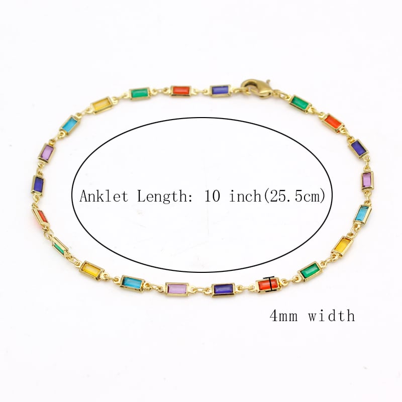 18K Gold Filled High Polish Finsh Gold and Multi Color Dark Crystal Baguette Anklet Image 4