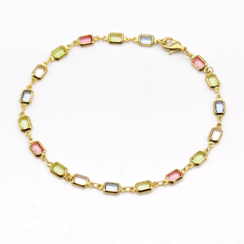 18K Gold Filled High Polish Finsh Gold and Multi Color Light Color Crystal Baguette Anklet Image 2