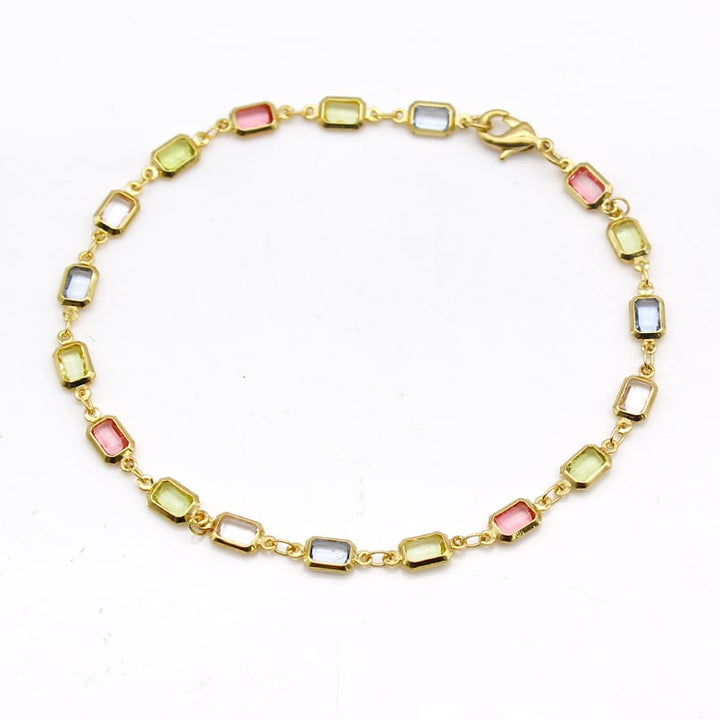 18K Gold Filled High Polish Finsh  Gold and Multi Color Light Color Crystal Baguette Anklet Image 2