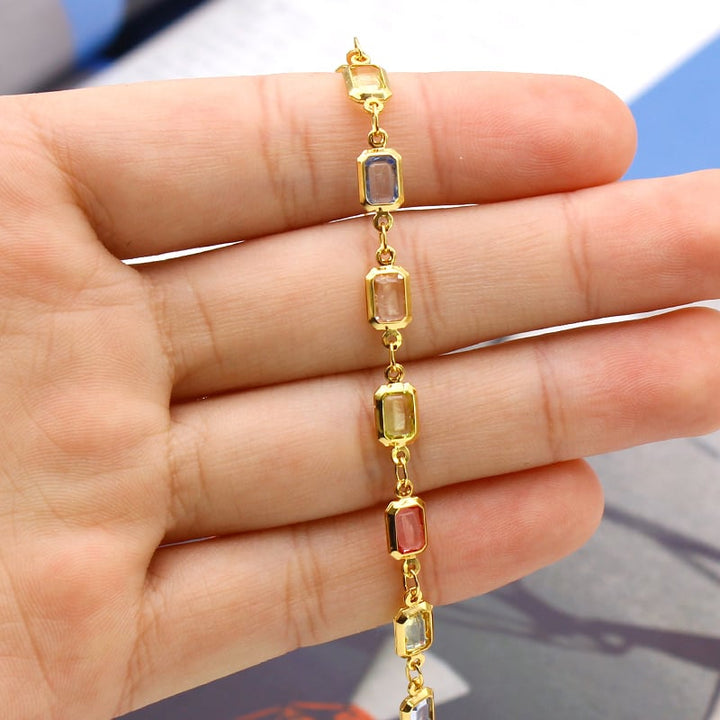 18K Gold Filled High Polish Finsh Gold and Multi Color Light Color Crystal Baguette Anklet Image 3