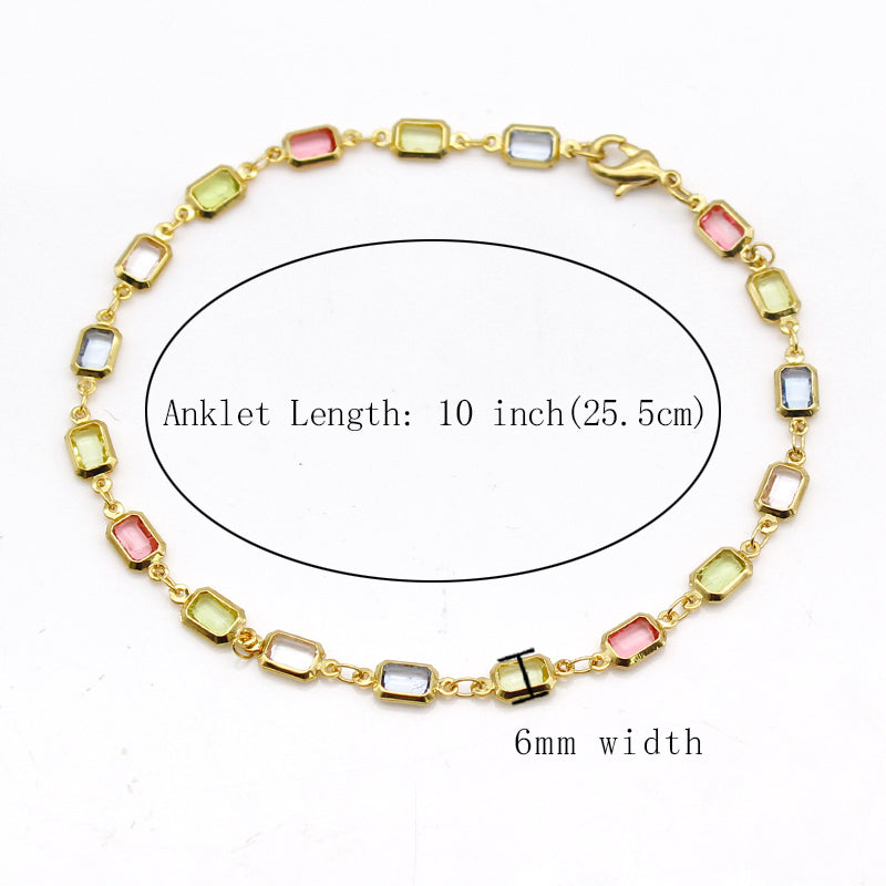 18K Gold Filled High Polish Finsh  Gold and Multi Color Light Color Crystal Baguette Anklet Image 6