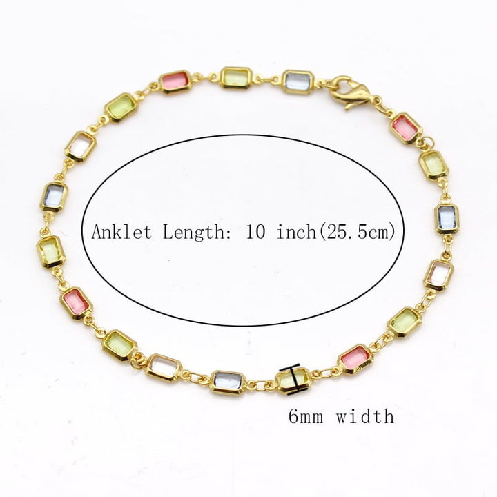 18K Gold Filled High Polish Finsh Gold and Multi Color Light Color Crystal Baguette Anklet Image 6