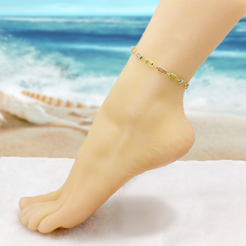18K Gold Filled High Polish Finsh  Gold and Multi Color Light Color Crystal Baguette Anklet Image 1
