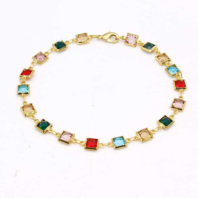 18K Gold Filled High Polish Finsh Gold and Multi Color Dark Square Crystal Anklet Image 1