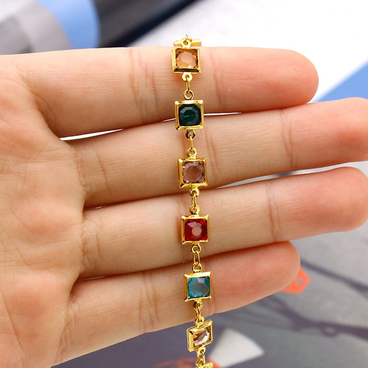 18K Gold Filled High Polish Finsh  Gold and Multi Color Dark Square Crystal  Anklet Image 2