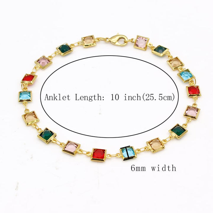 18K Gold Filled High Polish Finsh Gold and Multi Color Dark Square Crystal Anklet Image 4