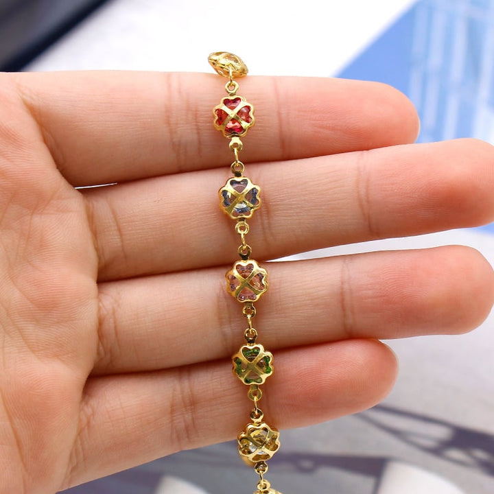 18K Gold Filled High Polish Finsh Gold Multi Color Crystal Anklet JJA18 Image 2