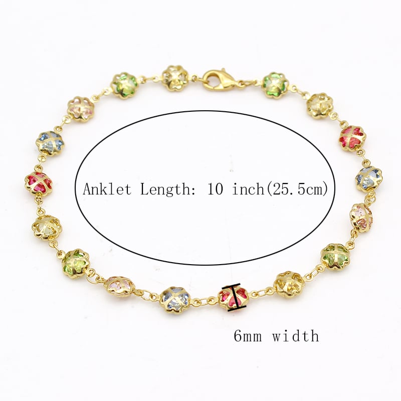 18K Gold Filled High Polish Finsh  Gold Multi Color Crystal Anklet JJA18 Image 4