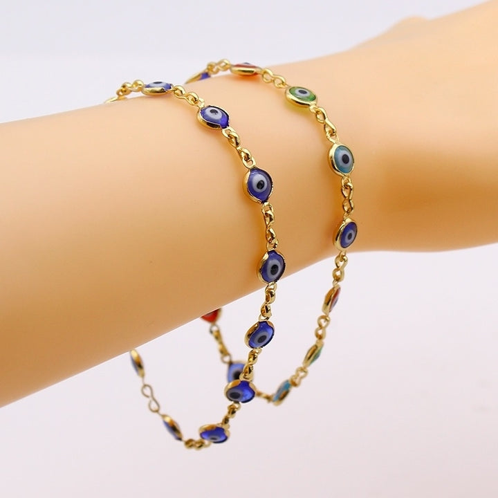 18k Gold Filled High Polish Finsh Evil Eye Bracelet Image 2