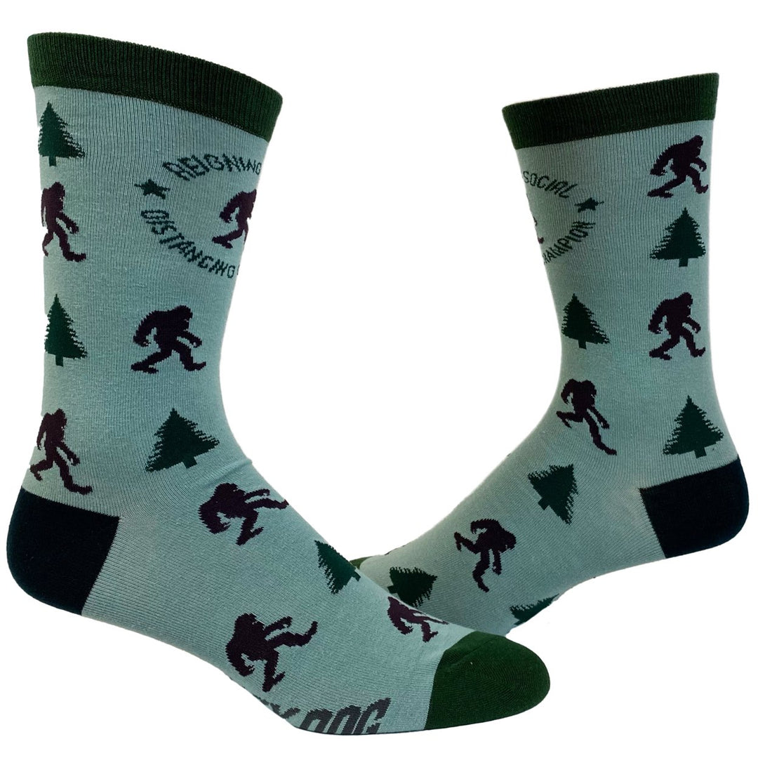 Mens Social Distancing Champion Socks Funny Bigfoot Quarantine Sasquatch Graphic Novelty Footwear Image 1