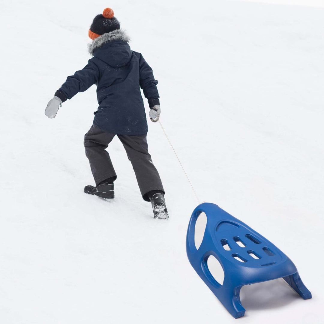 Blue Outdoor Snow Sled Toy for Two Riders Durable Plastic Pull Rope for Kids 5+ Image 4