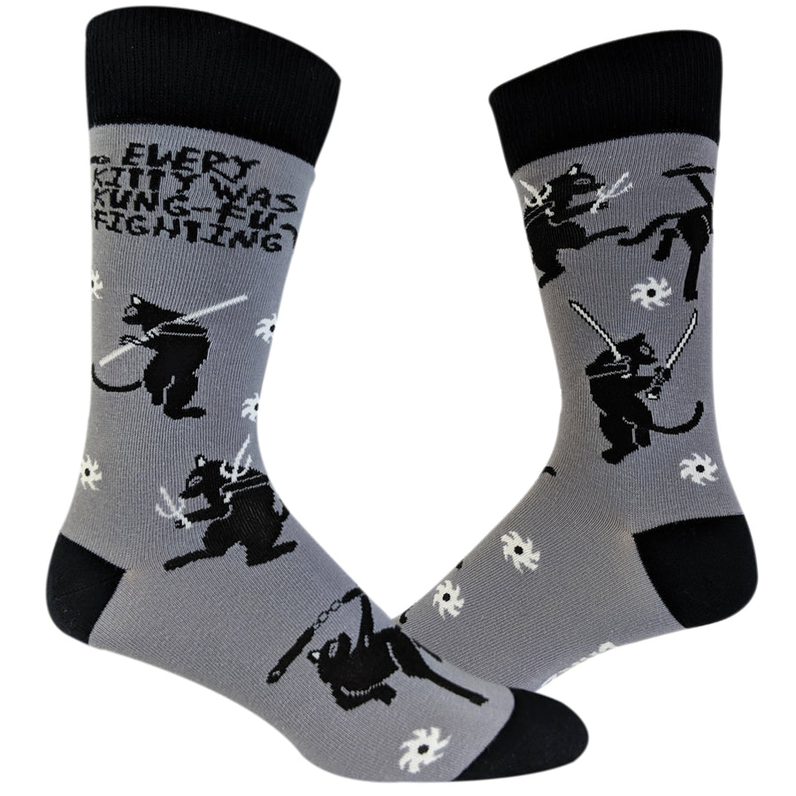 Every Kitty Was Kung-Fu Fighting Socks Funny Cat Mom Novelty Crazy Saying Gift (Multi) - Mens (9-11) Image 1