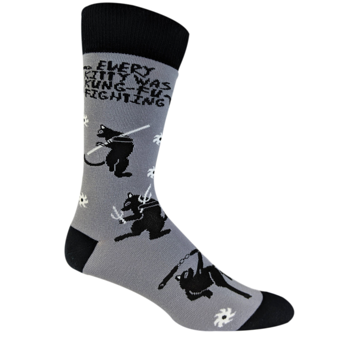 Every Kitty Was Kung-Fu Fighting Socks Funny Cat Mom Novelty Crazy Saying Gift (Multi) - Mens (9-11) Image 2