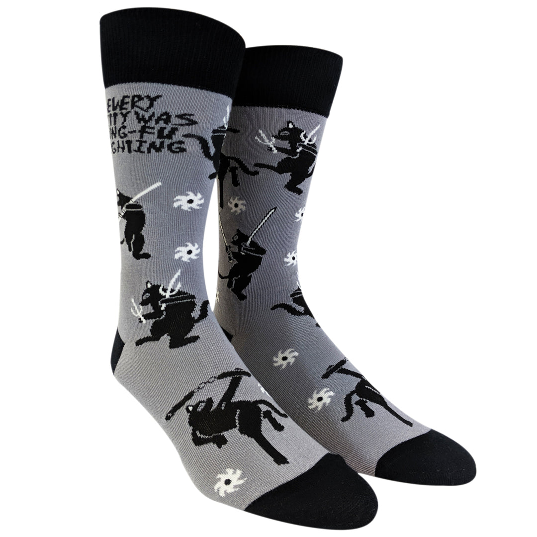 Every Kitty Was Kung-Fu Fighting Socks Funny Cat Mom Novelty Crazy Saying Gift (Multi) - Mens (9-11) Image 6