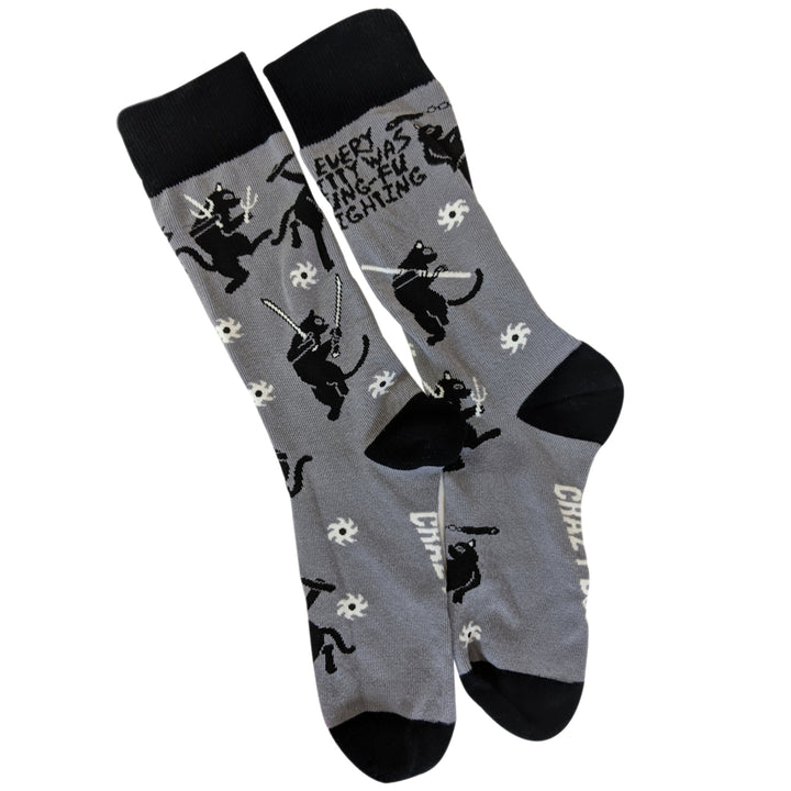 Every Kitty Was Kung-Fu Fighting Socks Funny Cat Mom Novelty Crazy Saying Gift (Multi) - Mens (9-11) Image 7