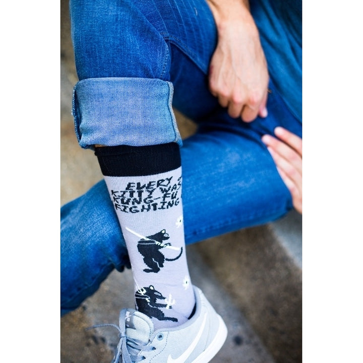 Every Kitty Was Kung-Fu Fighting Socks Funny Cat Mom Novelty Crazy Saying Gift (Multi) - Mens (9-11) Image 8