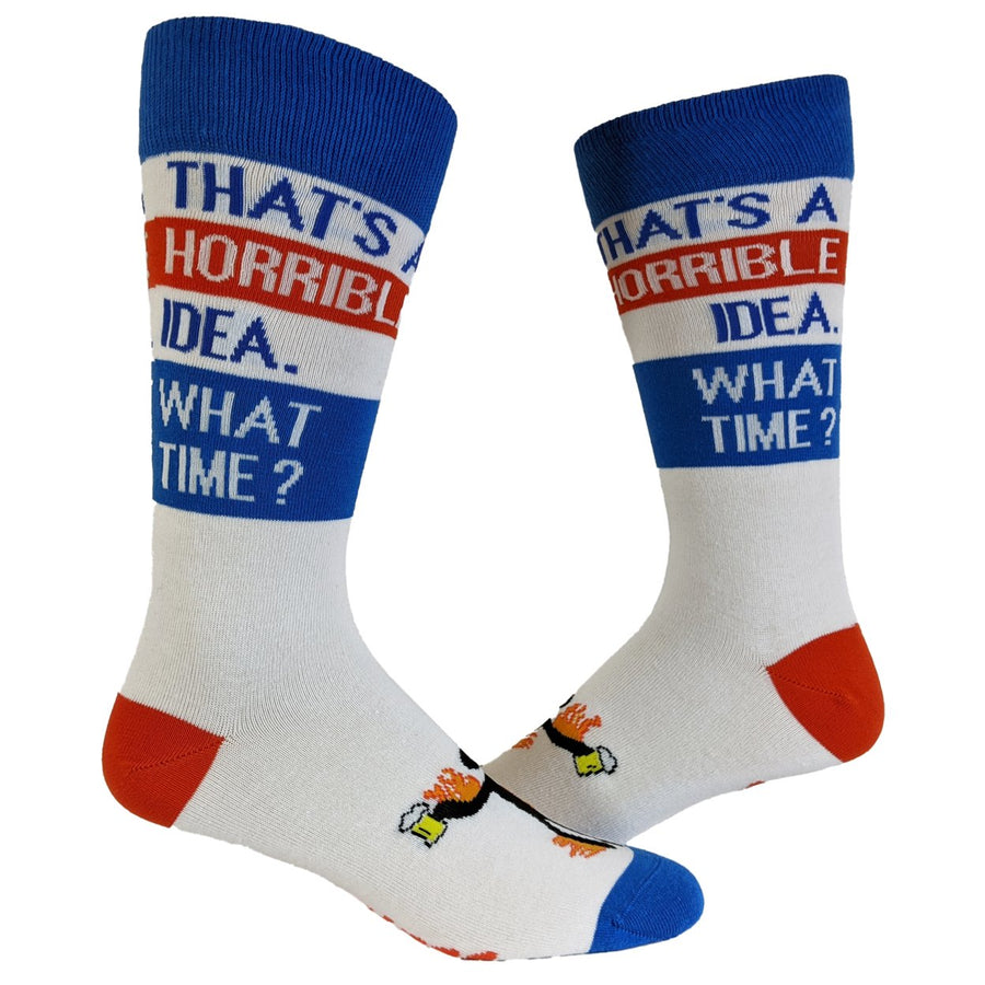 Mens Thats A Horrible Idea What Time Socks Funny Party Drinking Novelty Vintage Footwear Image 1