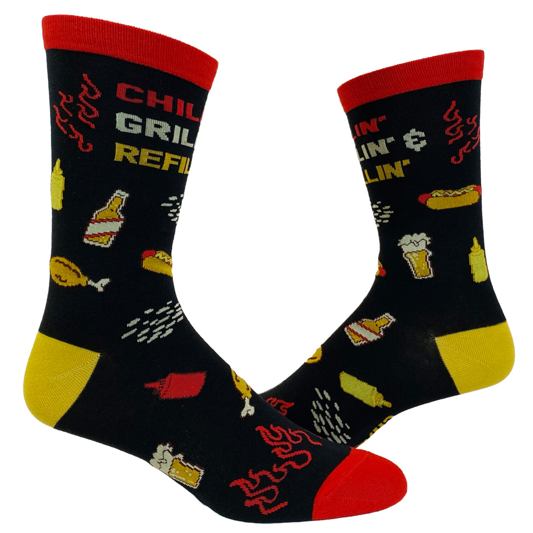 Mens Chillin Grillin And Refillin Socks Funny Backyard BBQ Novelty Graphic Footwear Image 1