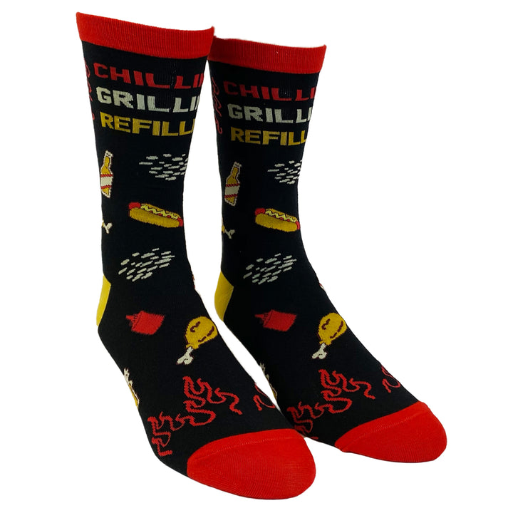 Mens Chillin Grillin And Refillin Socks Funny Backyard BBQ Novelty Graphic Footwear Image 2