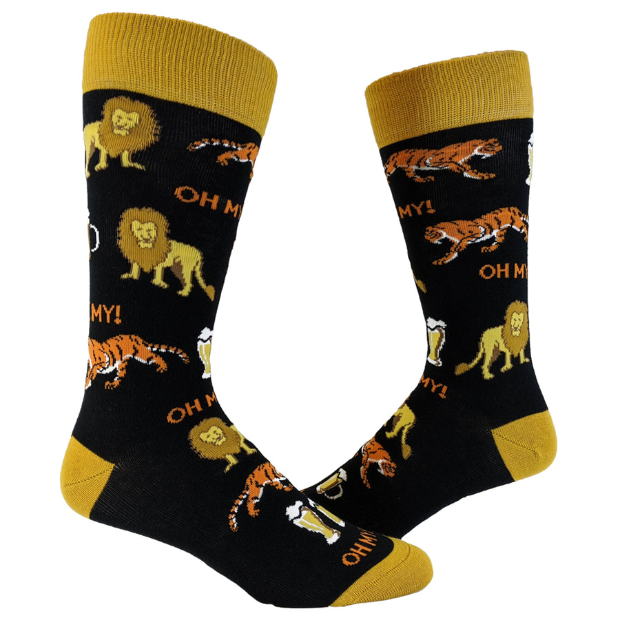 Mens Lions Tigers And Beers Socks Funny Zoo Animals Big Cats Drinking Novelty Footwear Image 1