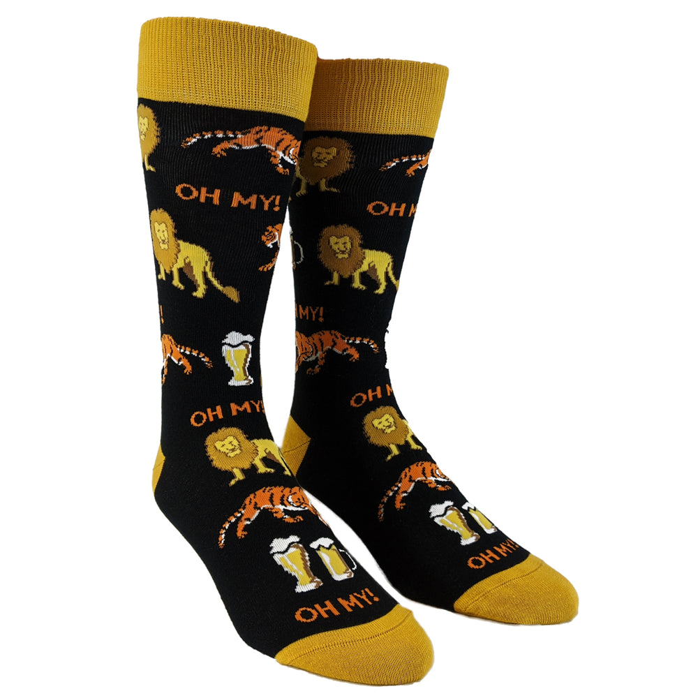 Mens Lions Tigers And Beers Socks Funny Zoo Animals Big Cats Drinking Novelty Footwear Image 2