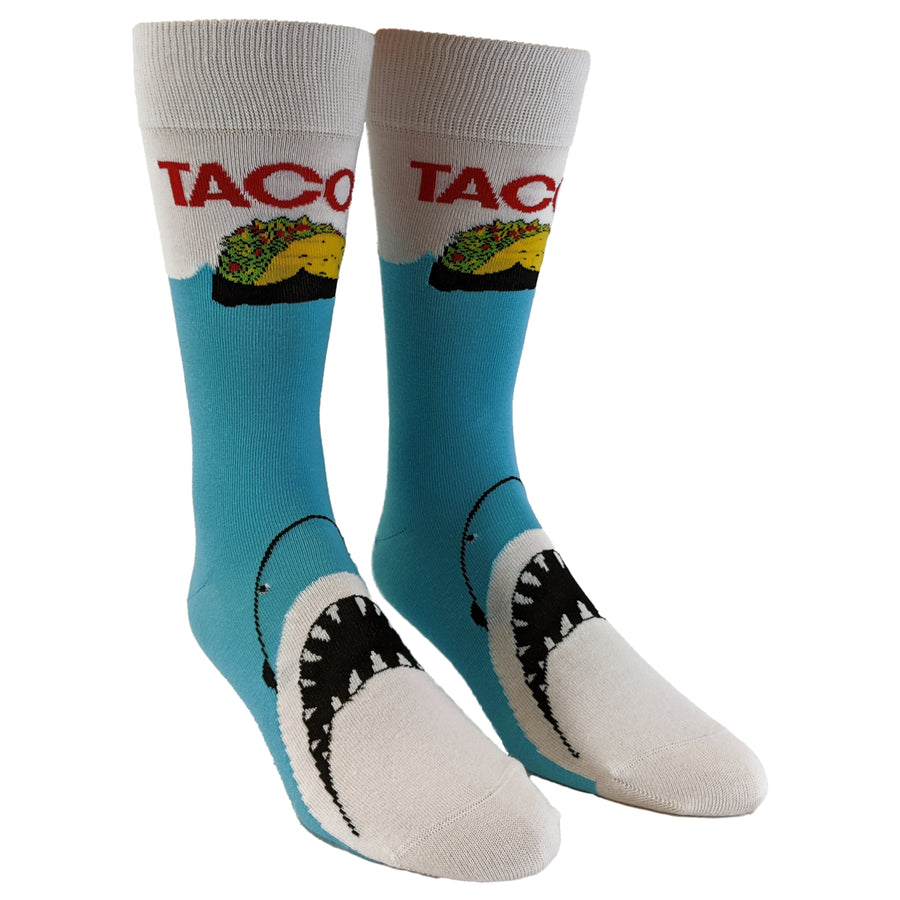 Mens Taco Shark Socks Funny Jaws Fish Mexico Beach Vacation Novelty Footwear Image 1