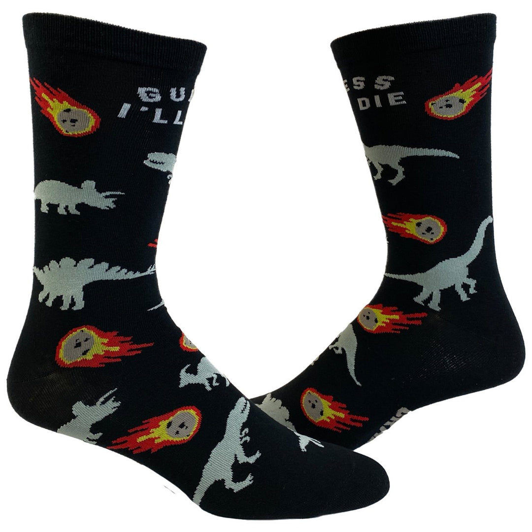 Mens Guess Ill Die Socks Funny Dinosaur Extinction Meteor Graphic Novelty Footwear Image 1