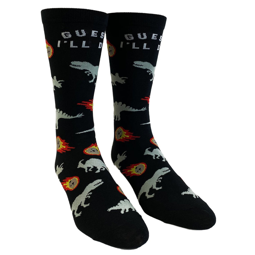 Mens Guess Ill Die Socks Funny Dinosaur Extinction Meteor Graphic Novelty Footwear Image 2