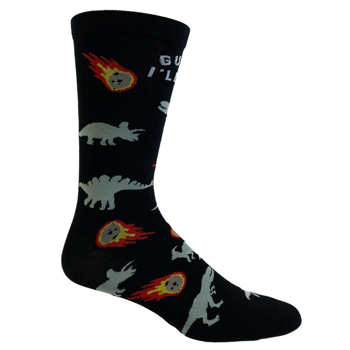 Mens Guess Ill Die Socks Funny Dinosaur Extinction Meteor Graphic Novelty Footwear Image 6