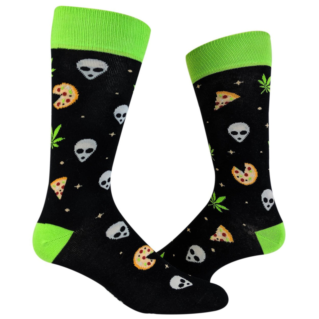 Mens Pizza Weed Alien Socks Funny 420 Munchies Conspiracy Footwear Image 1