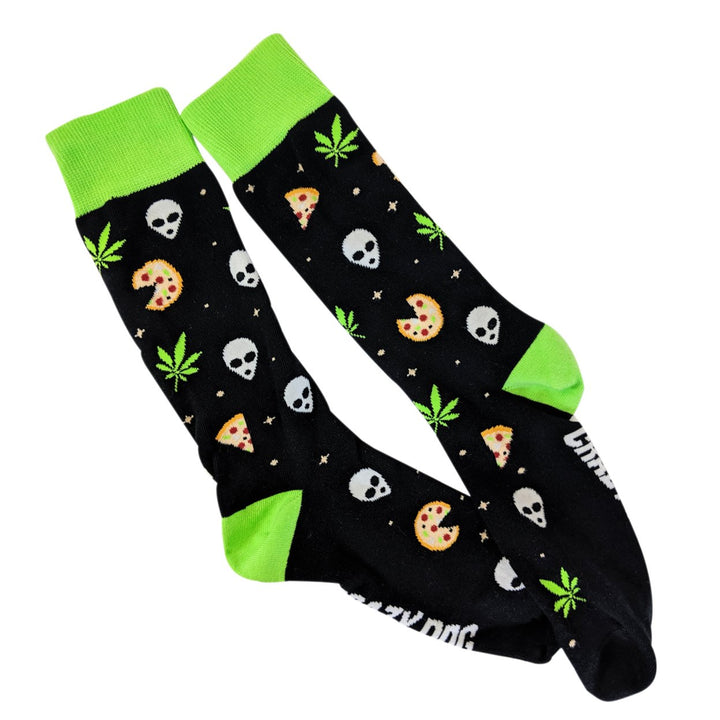 Mens Pizza Weed Alien Socks Funny 420 Munchies Conspiracy Footwear Image 7