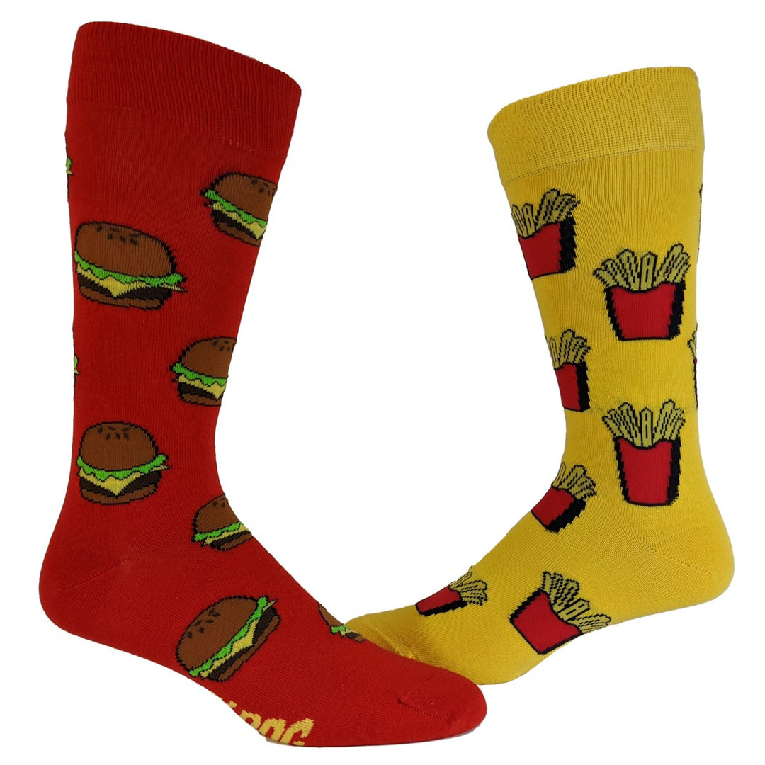 Mens Burger And Fries Socks Funny Junk Food Backyard Cookout Vintage Novelty Footwear Image 1