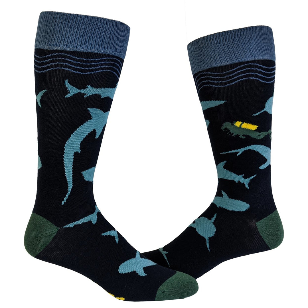 Mens Scuba Shark Socks Funny Shark Week Scuba Dive Ocean Vacation Novelty Footwear Image 1