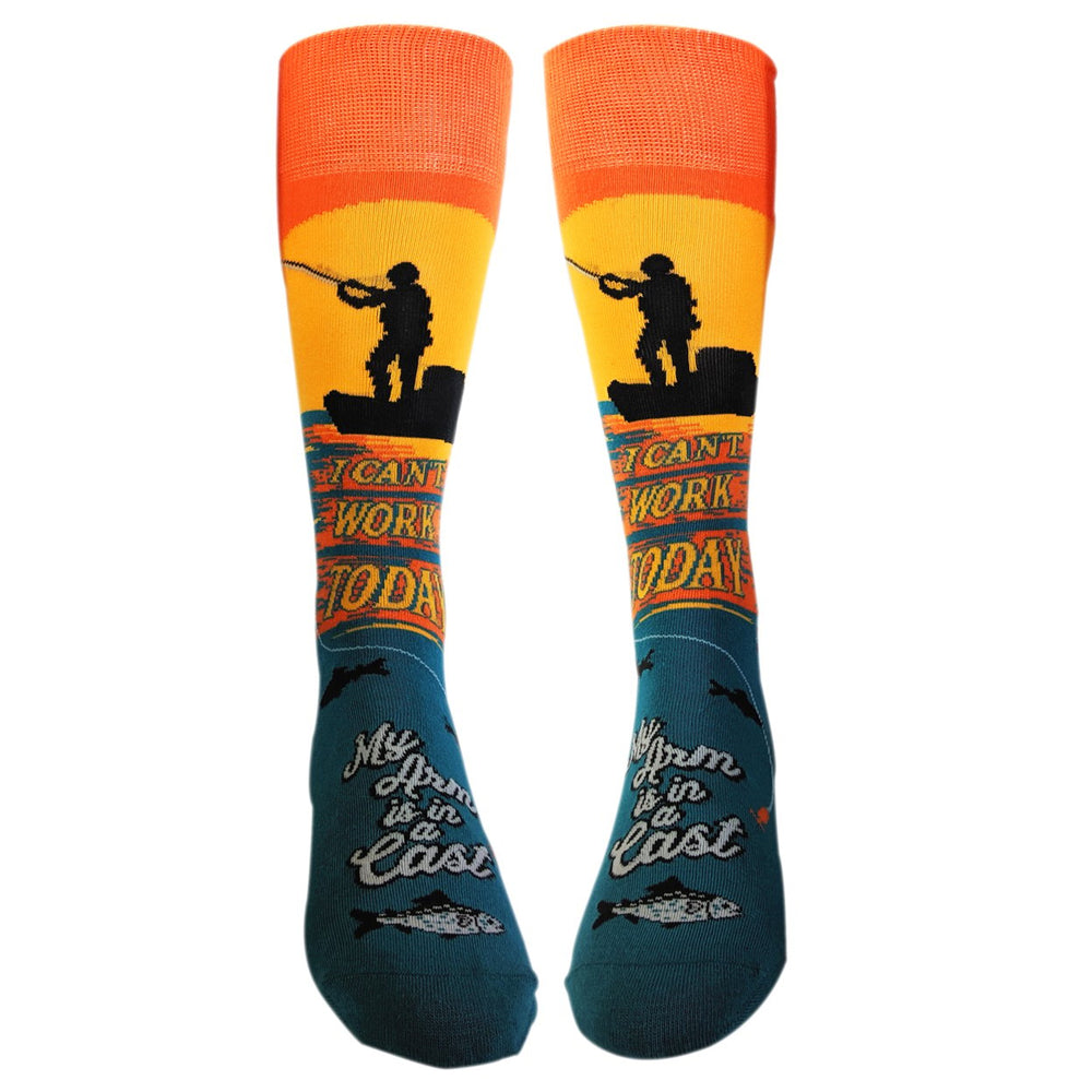 I Cant Work Today My Arm Is In A Cast Socks Funny Fishing Novelty Funky Saying (Multi) - Mens (9-11) Image 2