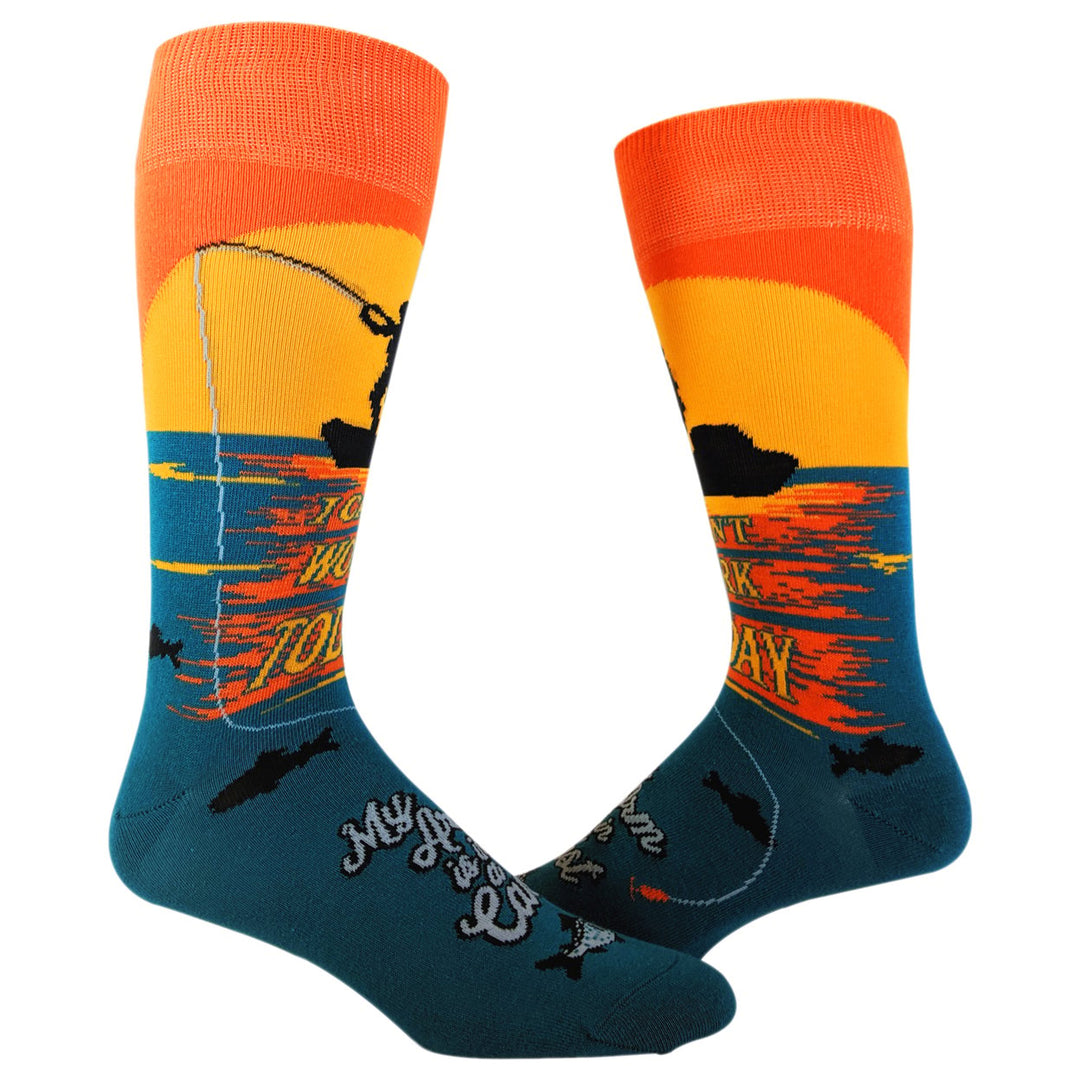 I Cant Work Today My Arm Is In A Cast Socks Funny Fishing Novelty Funky Saying (Multi) - Mens (9-11) Image 6