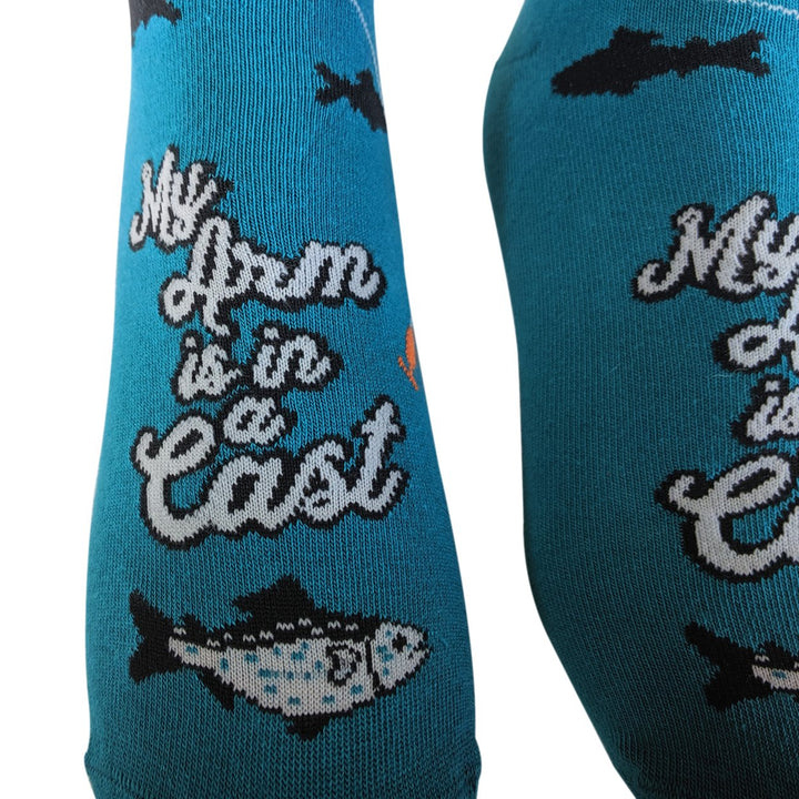 I Cant Work Today My Arm Is In A Cast Socks Funny Fishing Novelty Funky Saying (Multi) - Mens (9-11) Image 8