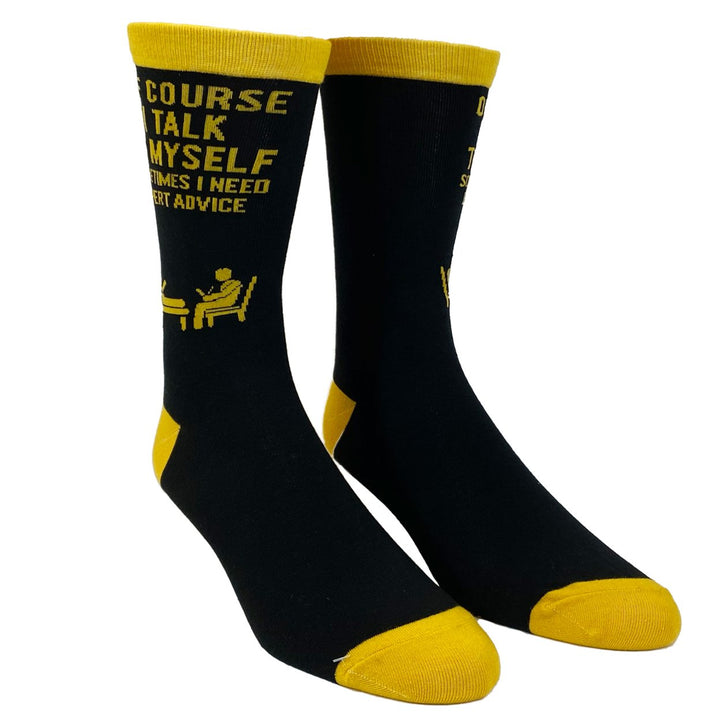 Mens Of Course I Talk to Myself Sometimes I Need Expert Advice Funny Sarcasm Socks Image 2