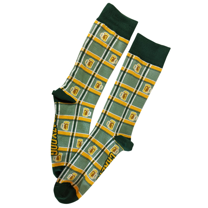 Plaid Beer Socks Funny Mug of Frothy Ale Pattern Drinking Novelty Footwear (Mens) Image 4