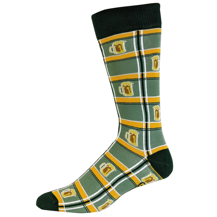 Plaid Beer Socks Funny Mug of Frothy Ale Pattern Drinking Novelty Footwear (Mens) Image 6