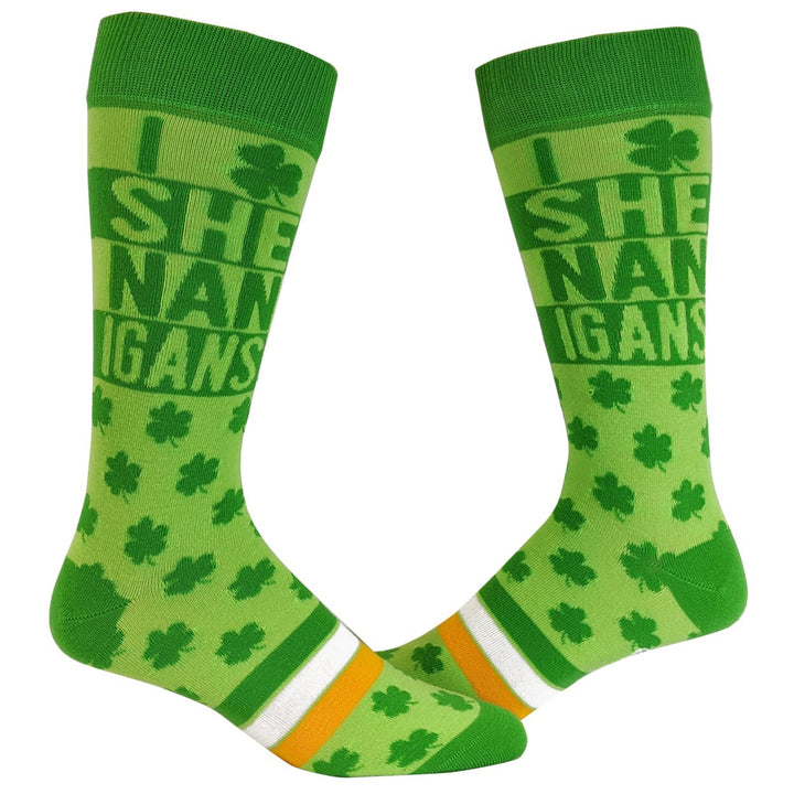 I Clover Shenanigans Socks Funny Saint St Patricks Day Irish Novelty Sarcastic (Green) - Mens (7-12) Image 1