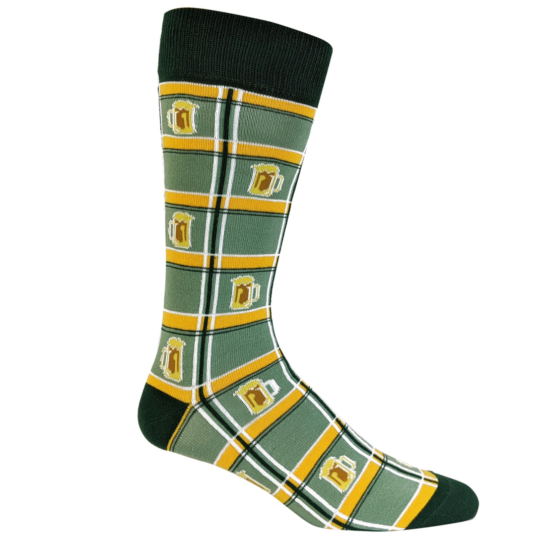 Plaid Beer Socks Funny Mug of Frothy Ale Pattern Drinking Novelty Footwear (Mens) Image 7